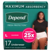 Depend Fresh Protection Maximum Underwear, L, 17 count, 17 Each