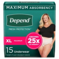 Depend Fresh Protection Maximum Underwear, XL, 15 count