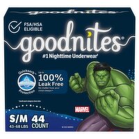 Goodnites Boys Bedwetting Underwear, Sizes 6-8, S/M, 43-68 lbs, 44 count