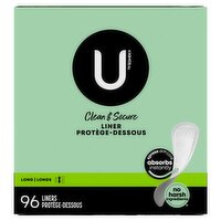 U by Kotex Clean & Secure Long Liners, 96 count, 96 Each