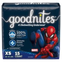 Goodnites Boys Bedwetting Underwear, Sizes 3-5, XS, 28-43 lbs, 15 count