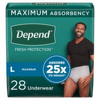 Depend Fresh Protection Maximum Underwear, L, 28 count