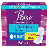 Poise Fresh Protection Ultra Thin Moderate Regular Pads, 60 count