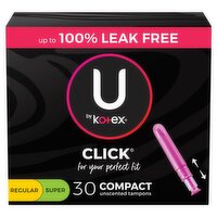 U by Kotex Click Regular Super Compact Unscented Tampons, 30 count, 30 Each