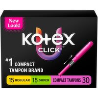 U by Kotex Click Regular and Super Compact Tampons, 30 count, 30 Each
