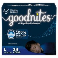 Goodnites Boys Bedwetting Underwear, Sizes 10-12, L, 68-95 lbs, 34 count
