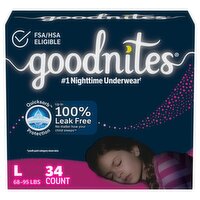 Goodnites Girls Bedwetting Underwear, Sizes 10-12, L, 68-95 lbs, 34 count