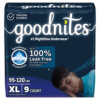 Goodnites Boys Nighttime Underwear, Sizes 14-16, XL, 95-120 lbs, 9 count