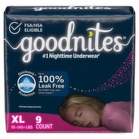 Goodnites Bedwetting Underwear, Size XL, 95-140+ lbs, 9 count