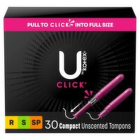U by Kotex Regular, Super and Super Plus Click Compact Unscented Tampons, 30 count