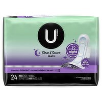 U by Kotex Clean & Secure Extra Heavy Overnight Maxi Pads + Wings, 24 count