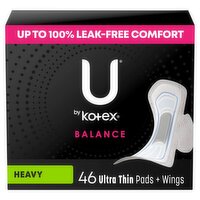 U by Kotex Balance Heavy Ultra Thin Pads + Wings, 46 count