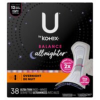 U by Kotex Balance Overnight Ultra Thin Pads + Wings, 38 count