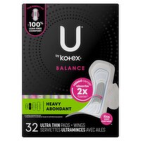 U by Kotex Balance Heavy Ultra Thin Pads + Wings, 32 count