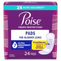 Poise Fresh Protection Ultra Absorbent Long Pads, 24 count