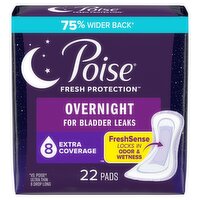 Poise Fresh Protection Overnight Extra Coverage Pads, 22 count