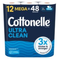 Cottonelle Ultra Clean Toilet Paper, 284 1-ply sheets per roll, 12 count