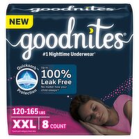 Goodnites Girls' Nighttime Underwear, Size XXL (120-165 lbs), 8 Ct