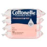 Cottonelle Fragrance Free Hypoallergenic Flushable Wipes, 42 count, 4 packs