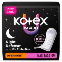 Kotex Night Defense Overnight Maxi Pads, 39 Count