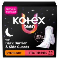 Kotex Night Defense Teen-Sized Overnight Ultra Thin Pads + Wings, 22 Count