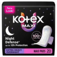 Kotex Night Defense Extra Heavy Overnight Maxi Pads + Wings, 20 Count