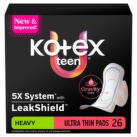 Kotex Teen-Sized Heavy Ultra Thin Pads + Wings, 26 Count