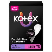 Kotex Extra Coverage Daily Unwrapped Liners, 76 Count, 76 Each