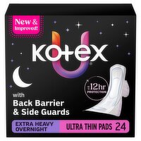 Kotex Night Defense Extra Heavy Overnight Ultra Thin Pads + Wings, 24 Count