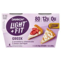 Dannon Light + Fit Greek Strawberry Cheesecake and Lemon Meringue Fat Free Yogurt, 5.3 oz, 4 count