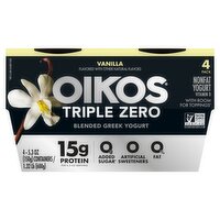 Dannon Oikos Triple Zero Vanilla Nonfat Yogurt, 5.3 oz, 4 count