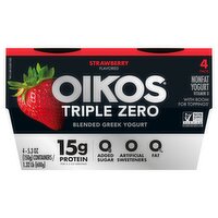 Dannon Oikos Triple Zero Strawberry Flavor Nonfat Yogurt, 5.3 oz, 4 count