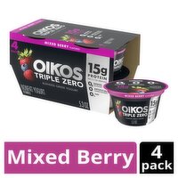 Oikos Triple Zero Mixed Berry Flavored Blended Greek Nonfat Yogurt, 5.3 oz, 4 count