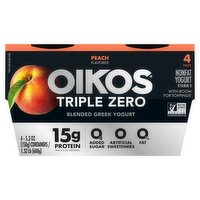 Oikos Triple Zero Peach Flavored Blended Greek Nonfat Yogurt, 5.3 oz, 4 count