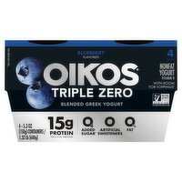 Oikos Triple Zero Blueberry Flavored Blended Greek Nonfat Yogurt, 5.3 oz, 4 count