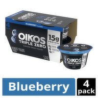 Oikos Triple Zero Blueberry Flavored Blended Greek Nonfat Yogurt, 5.3 oz, 4 count