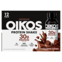 Oikos Protein Shake, Chocolate, 30g High Protein Drinks, 12 fl oz Bottle, 12 Count