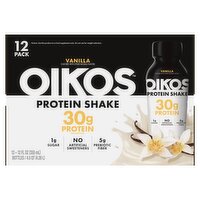 Oikos Protein Shake, Vanilla, 30g High Protein Drinks,  12 fl oz Bottle, 12 Count