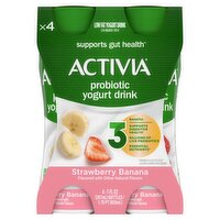 Activia Strawberry Banana Probiotic Low Fat Yogurt Drink, 7 fl oz, 4 count