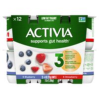 Activia Blueberry Strawberry Low Fat Yogurt, 4 oz, 12 count, 48 Ounce