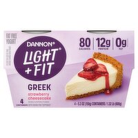 Dannon Light + Fit Greek Strawberry Cheesecake Fat Free Yogurt, 5.3 oz, 4 count, 21.2 Ounce