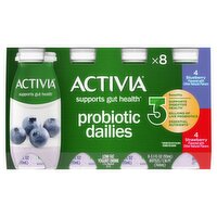 Activia Probiotic Dailies Strawberry and Blueberry Low Fat Yogurt Drink, 3.1 fl oz, 8 count, 24.8 Fluid ounce
