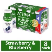 Activia Probiotic Dailies Strawberry and Blueberry Low Fat Yogurt Drink, 3.1 fl oz, 8 count