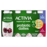 Activia Probiotic Dailies Blueberry & Cherry Low Fat Yogurt Drink, 3.1 fl oz, 8 count, 24.8 Fluid ounce