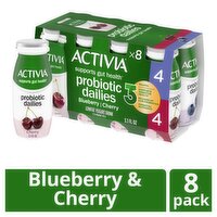 Activia Probiotic Dailies Blueberry & Cherry Low Fat Yogurt Drink, 3.1 fl oz, 8 count