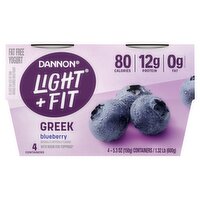 Dannon Light + Fit Greek Blueberry Fat Free Yogurt, 5.3 oz, 4 count, 21.2 Ounce