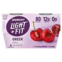 Dannon Light + Fit Greek Cherry Fat Free Yogurt, 5.3 oz, 4 count, 21.2 Ounce