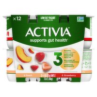 Activia Peach and Strawberry Low Fat Yogurt, 4 oz, 12 count, 48 Ounce