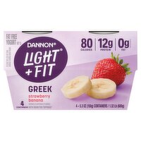 Dannon Light + Fit Greek Strawberry Banana Fat Free Yogurt, 5.3 oz, 4 count, 21.2 Ounce