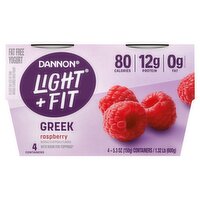 Dannon Light + Fit Greek Raspberry Fat Free Yogurt, 5.3 oz, 4 count, 21.2 Ounce